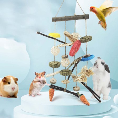 Creative Wooden Bite Toy Gnawing Biting Chewing Interactive Hanging Playing Molars for Rabbit Small Animals Guinea Pigs Parrot Cockatiel