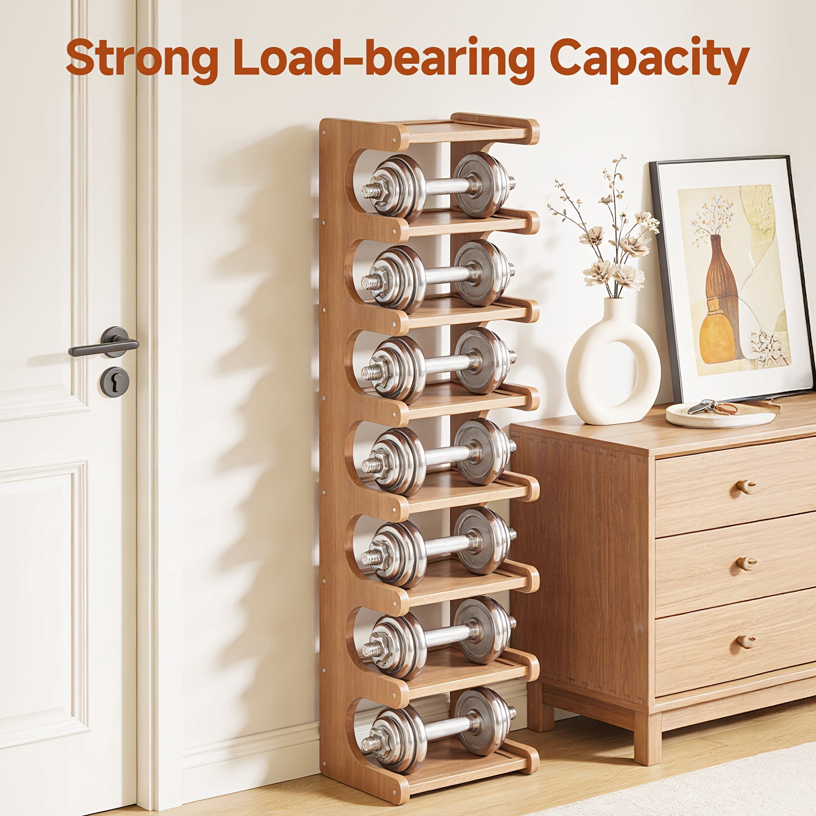 7 & 8 Tier Bamboo Wood Grain Square Shoe Rack, Anti-Wobble Freestanding Vertical Shelf, Easy Assembly Space-Saving Storage for Entryway/Dorm, Spring Household Organizer, Brown