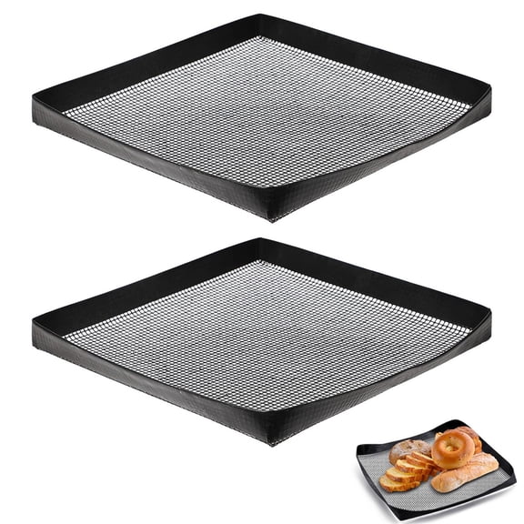 Heyingu 2Pcs Non-stick Mesh Tray for Grilling & Baking Fine Mesh Oven Basket for Quick Oven Accessories Heat-Resistant Grilling Mats(11 x 11 Inch)