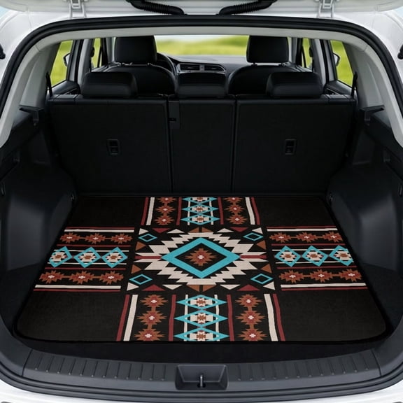 COEQINE Universal Car Trunk Mat All Weather Cargo Liner Floor Mat with Non-Slip Backing Scratch-proof Pet Cargo Mat Suitable for Most Car Models, Southwest Aztec Blue Brown Black