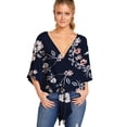thumbnail image 2 of Women Blouses Loose Fit Batwing V Neck Tie Front Short Sleeve Floral Plus Size Shirts Navy Summer Gym Blouse XL, 2 of 3