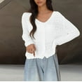 thumbnail image 4 of TKLPEHG Women's 2025 Cropped Cardigan Knitted Trendy Lightweight Solid Color Long Sleeve Button Crochet Beach Dress Top (White,Free Size), 4 of 5