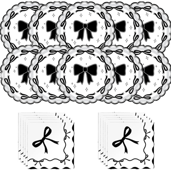 Duslogis 40 Pcs Coquette Birthday Decorations Bow Plates and Napkins Bow Themed Tableware Set for Bachelorette Bridal Engagement Coquette Party Decorations Serves 50 (Black)