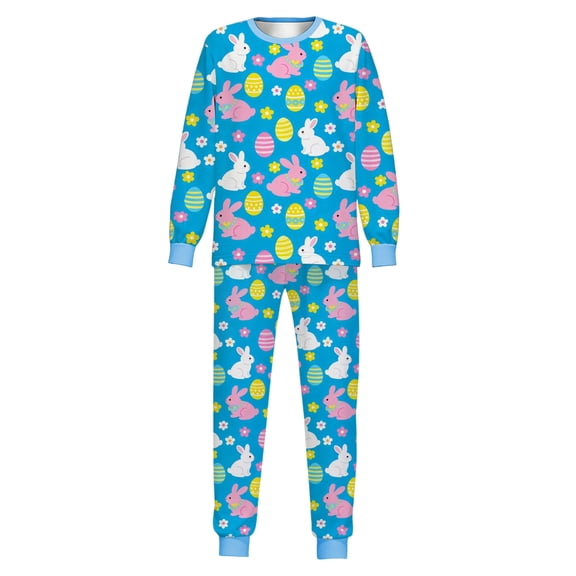 Kids Girls Easter Pajamas Long Sleeve Crewneck Pullover Top Pants Easter Bunny Girls Outfits Size 8-9 Years