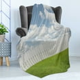 thumbnail image 4 of Nature Soft Flannel Fleece Throw Blanket, Exquisite Sykline with Clouds over a Meadow Serenity Tranquil Place Relax Print, Cozy Plush for Indoor and Outdoor Use, 50" x 60", Green White, by Ambesonne, 4 of 5