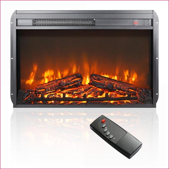 Electric Fireplace Insert, 26-Inch Realistic Flame Log Set with Remote Timer | Antique Black | Tempered Glass Sheet Metal Plastic