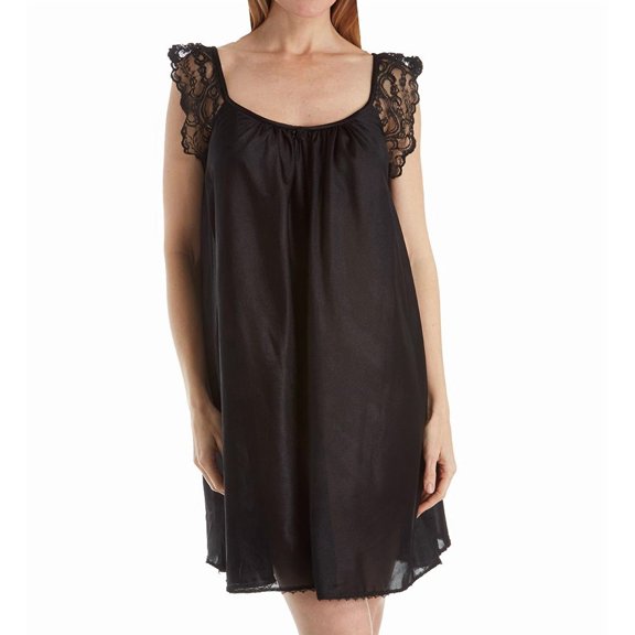 Women's Amanda Rich 106-SH Lace Cap Knee Length Gown (Black S)