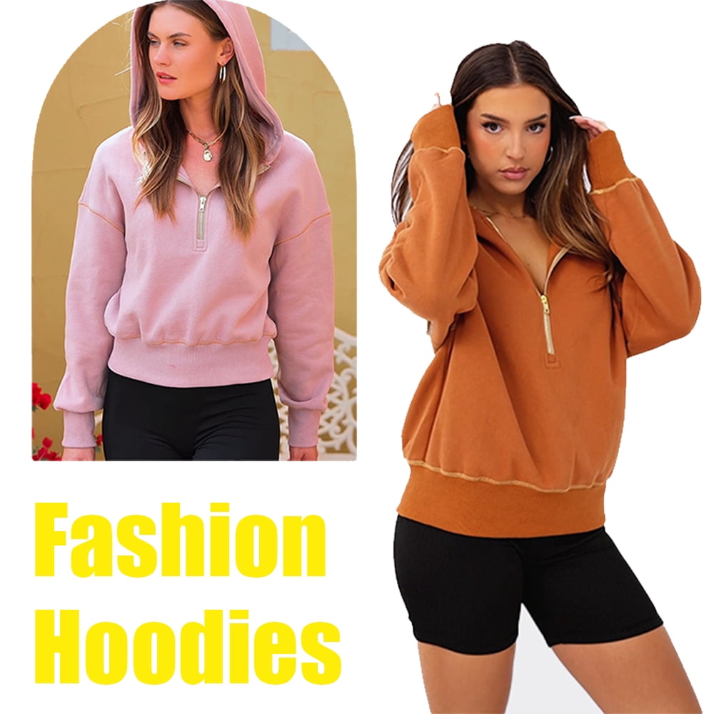 PRETTYGARDEN Women's Hooded Sweatshirts Long Sleeve Half Zip Cropped Hoodie Pullover Winter Fashion Clothes