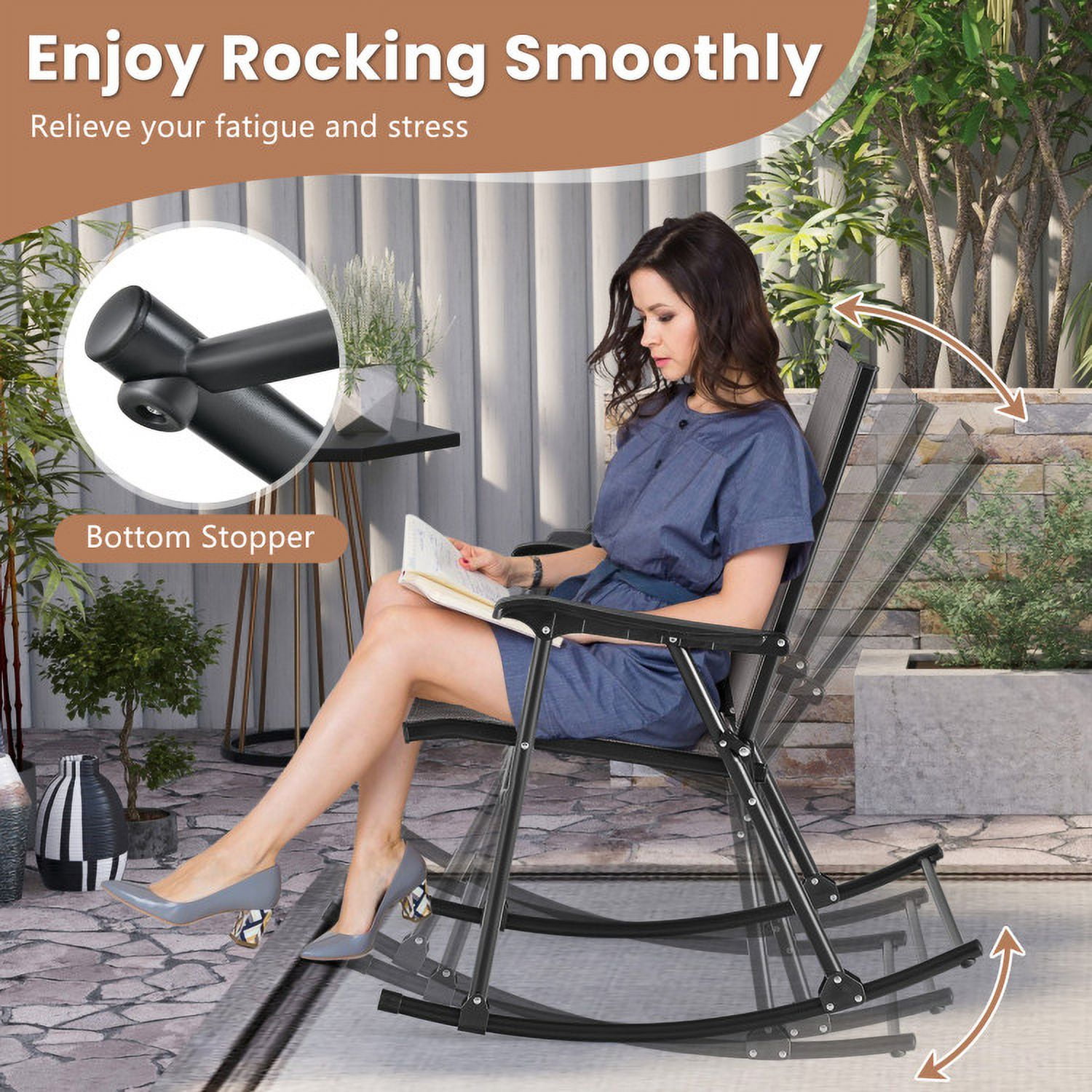 Aimee Lii 3 Pieces Outdoor Zero Gravity Rocker for Lawn, Porch, Backyard, Comfortable, Gray