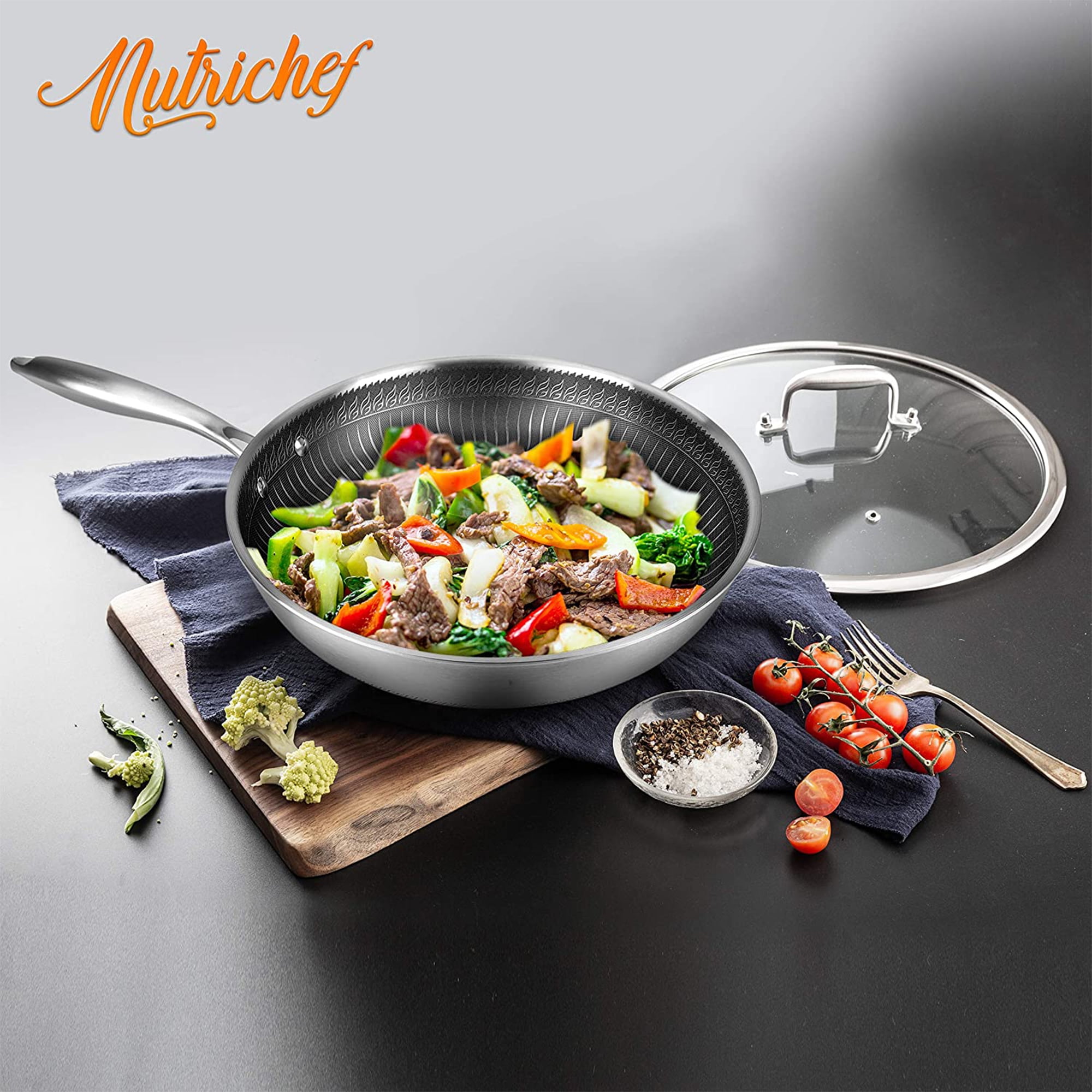 NutriChef 8'' Small Fry Pan - Non-Stick High-Qualified Kitchen Cookware -  Brown