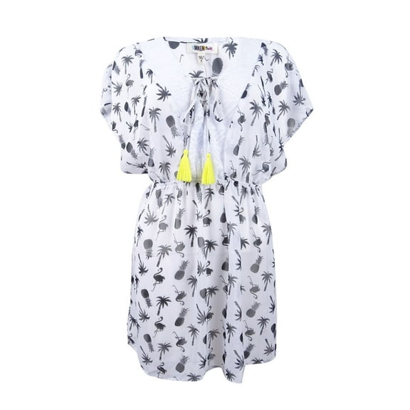 Miken Women's Pineapple-Print Lace-Up Dress Cover-Up (S, White/Black)