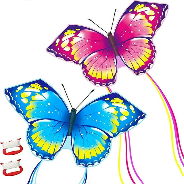 Butterfly Kite for Kids & Adults Easy to Fly 2 Pack- Beach Kites with Long String for Kids Ages 4-8-12,Perfect for Toddlers
