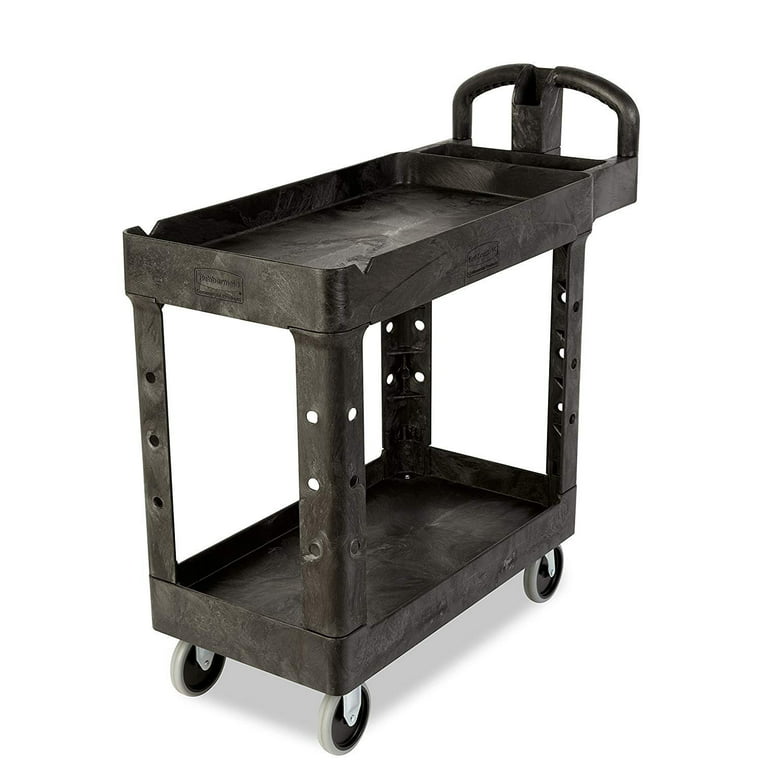 Rubbermaid Commercial Products 2-Shelf Utility/Service Cart, Small, Lipped  Shelves, Ergonomic Handle, 500 lbs. Capacity, for