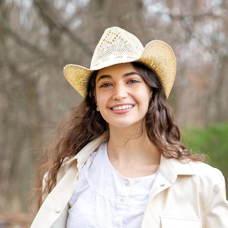 Western Cowgirl Straw Hat with Shapeable Brim and Beaded Hearts Trim TOVOSO Western Cowgirl Hat, Straw Cowboy Hat for Adult Women  main image 4