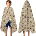 thumbnail image 3 of Brown Dog Paw Footprint Bone Hooded Bath Towel，60"x35" for Ages 3 To 12 Kids, Quick Dry Lightweight Soft Microfiber Hood Beach Towel Cover Up for Kids, 3 of 7