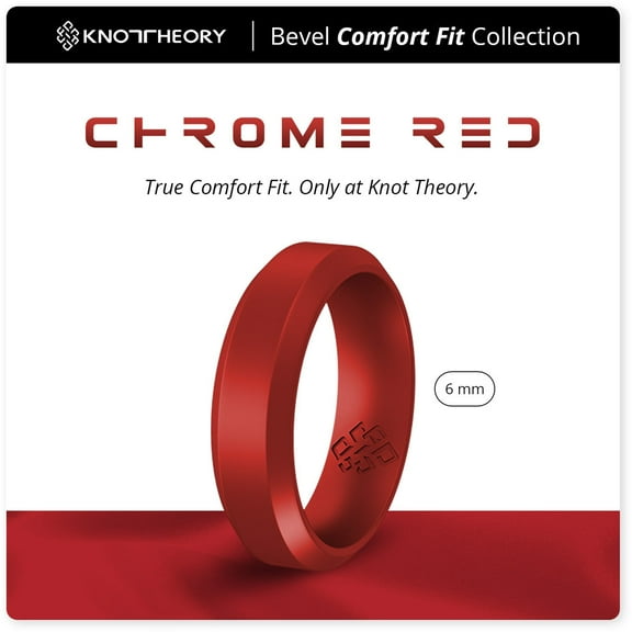 Satin Red Bevel Edge Breathable Silicone Ring for Men and Women 6mm Bandwidth