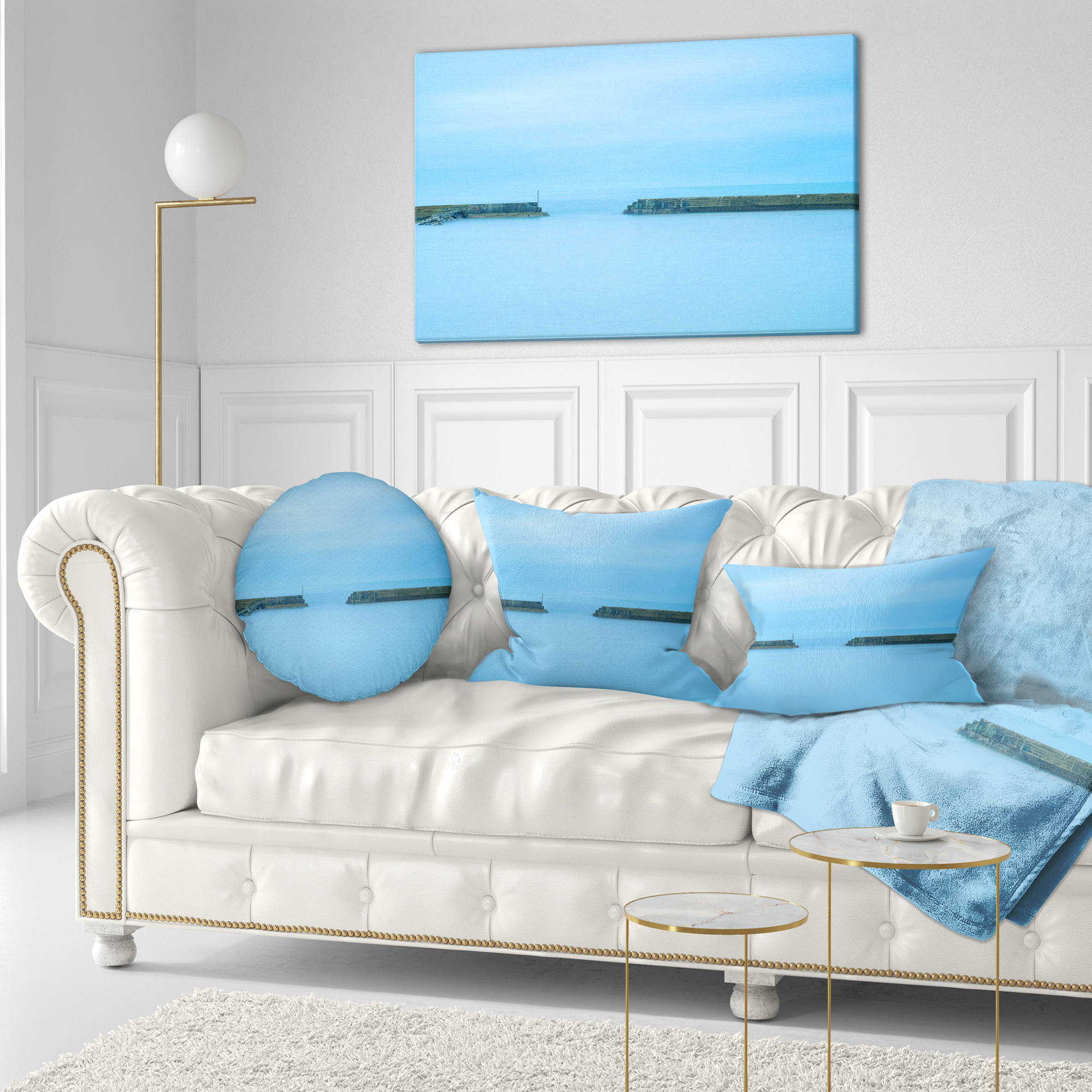 Designart Concrete Pier and Stairs - Seascape Throw Pillow - 12x20