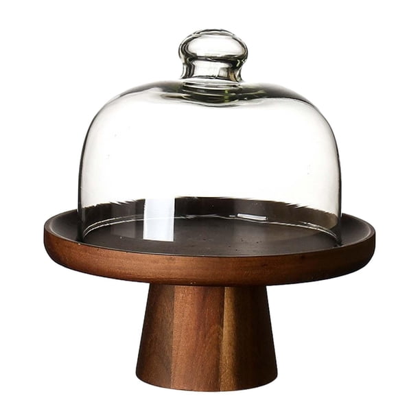Soporte de madera para tartas, plato para servir con tapa de cristal, soporte para postres, multifuncional para pastel de 4 pulgadas