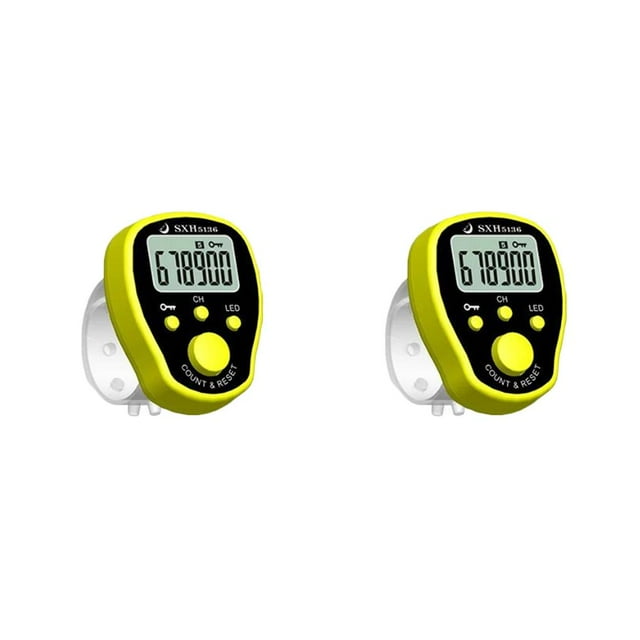 sweethay Contador de punta de dedo de de marcador de puntada mini con luz LED Pantalla digital electrónica LCD Temporización de conteo para tejido Amarillo 4.5*3.5*1.2 cm 2piezas
