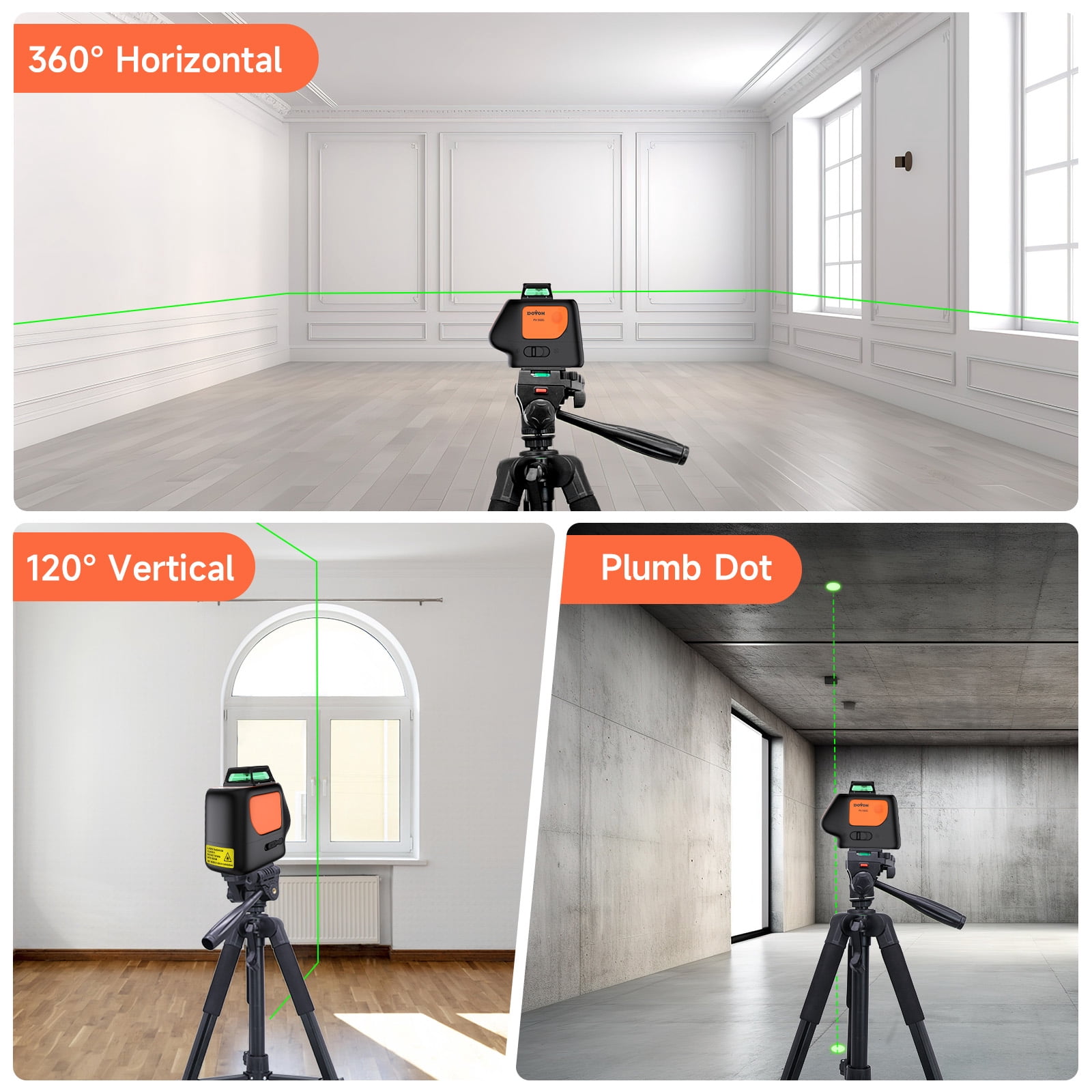 Plumb Dot Laser Level with Tripod : Point Laser Level 360 Self Leveling DIY Green Rechargeable, Entry Level, PV-360G-KIT