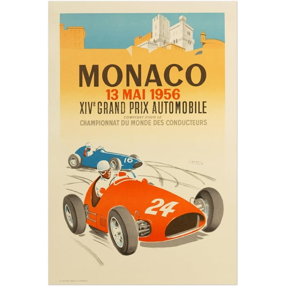 Monaco Grand Prix 1956 - Vintage Auto Racing Poster (8x12Inches(US/CANonly))