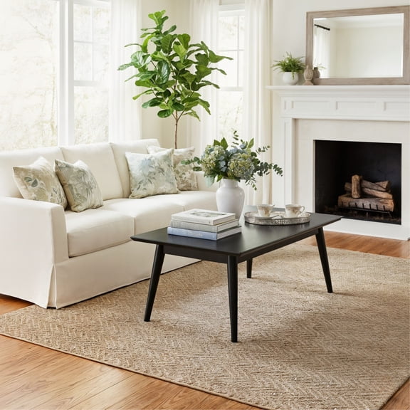 Mid-Century Modern Rectangular Coffee Table (40in x 20in / 1020mm x 510mm), Black