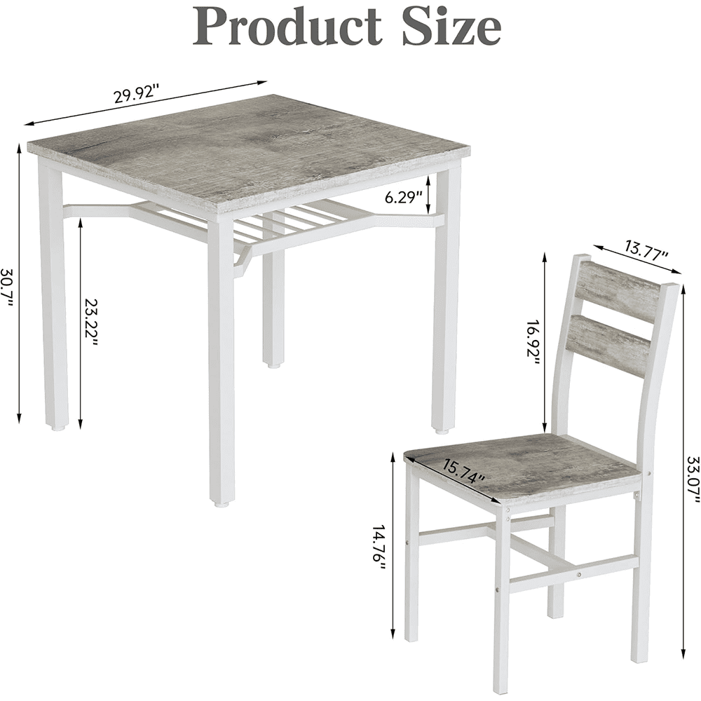 LinkRomat Small Dining Table for 2, Wooden Dinner Table with Storage, 3 Piece Farmhouse Square Dinette Set for Dining Room, Apartment, Small Space