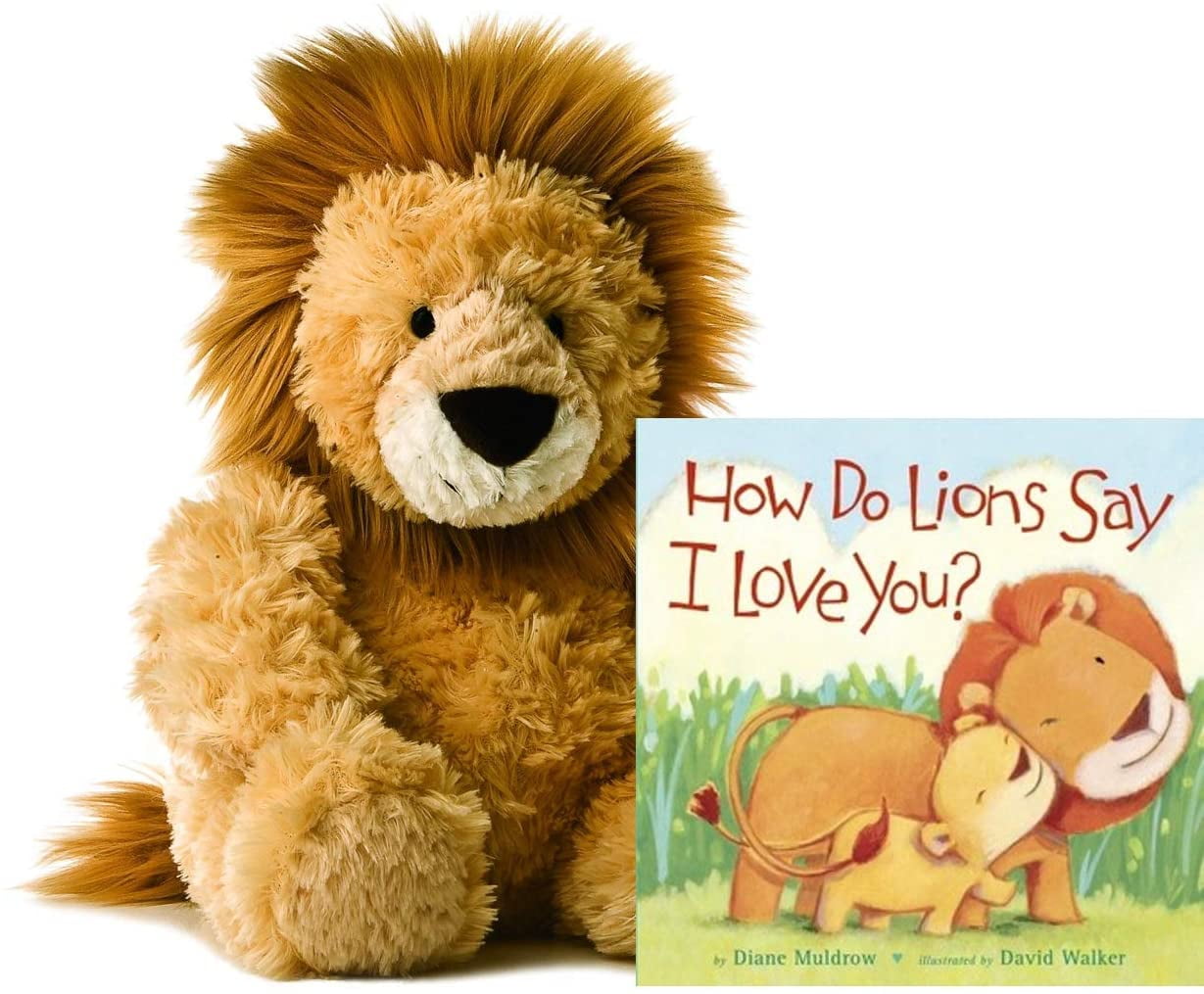 AuroraPlush 12" MidSize Stuffed Animal Collection (Lion and Book Gift