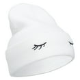 thumbnail image 4 of Eyelashes Embroidered 12 Inch Long Beanie - White OSFM, 4 of 5