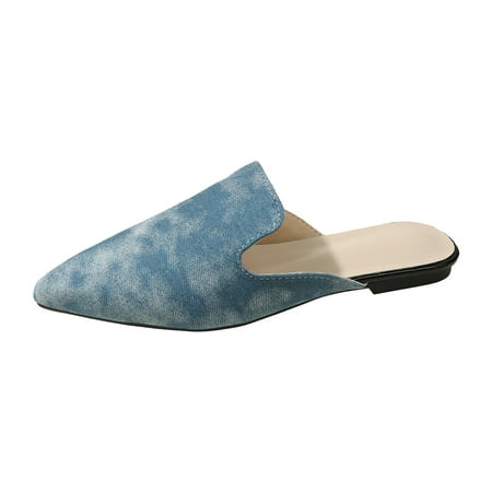 

MIASHUI Summer Sandals for Women 2024 Casual Cowboy Pointed Toe Wrap Toe Flat Bottom Sandals Slippers Casual Shoes Light Blue 6.5
