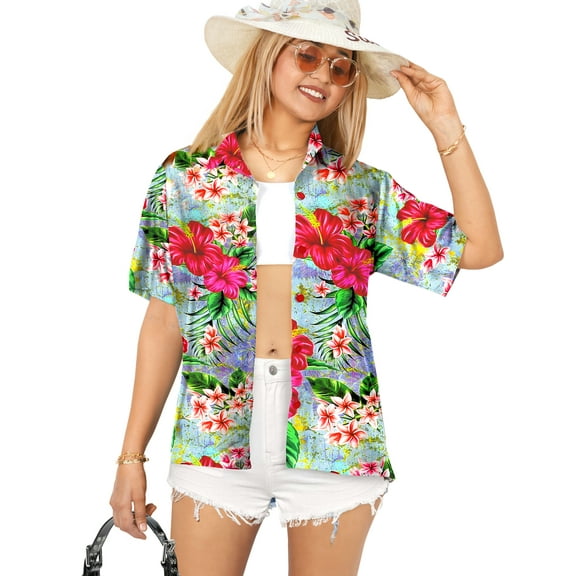 HAPPY BAY Button Down Shirt for Women Casual Summer Beach Party Blouse Shirt Floral Blouses Short Sleeve Vacation Shirts Hawaiian Dresses for Women S Blossom, Multicoloured