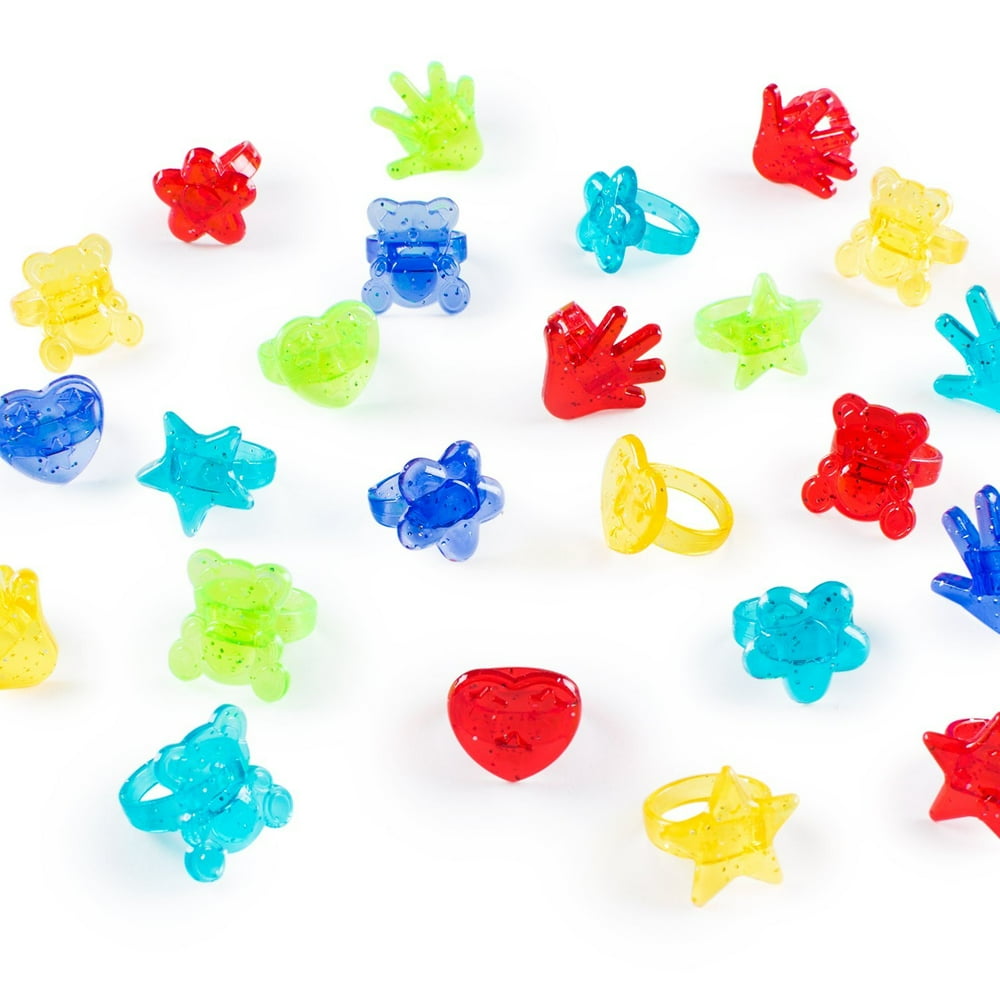 Colorful Assorted Plastic Glitter Toy Rings Bag Of 144 Rings (Hearts