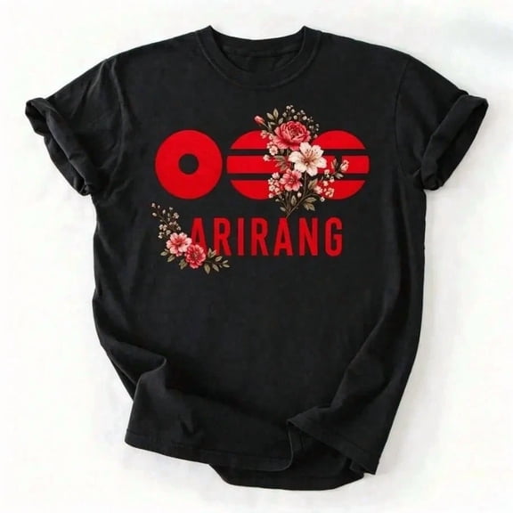 Arirang Floral Graphic Tee, Traditional Korean Inspired Casual Shirt, Red Flower Print Top, Unique Cultural Apparel