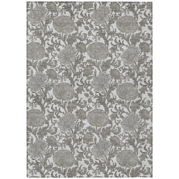 HomeRoots 581243 9 x 12 ft. Floral Washable Indoor & Outdoor Rectangle Area Rug, Ivory & Gray