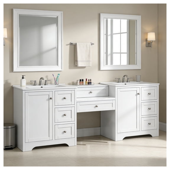 84" Double-Sink Bathroom Vanity with Engineered Stone Countertop, 6 Soft-Close Drawers, White