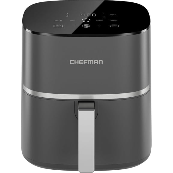4-in-1 Air Fryer 5-Quart with Air Fry Bake Reheat and Frozen Functions Digital Touch Controls Dishwasher Safe Gray