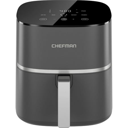 4-in-1 Air Fryer 5-Quart with Air Fry Bake Reheat and Frozen Functions Digital Touch Controls Dishwasher Safe Gray