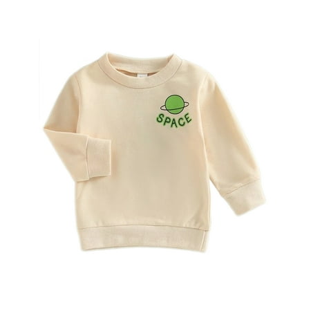 

Capreze Boys T-shirt Space Print Pullover Tops Crew Neck Sweatshirt Warm Long Sleeve Tops White 110cm