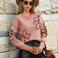 thumbnail image 4 of Women'S Casual Long Sleeve Round Neck Top Drop Shoulder Pattern Cable Knit Pullover Sweater Lotus Root Pink M, 4 of 6