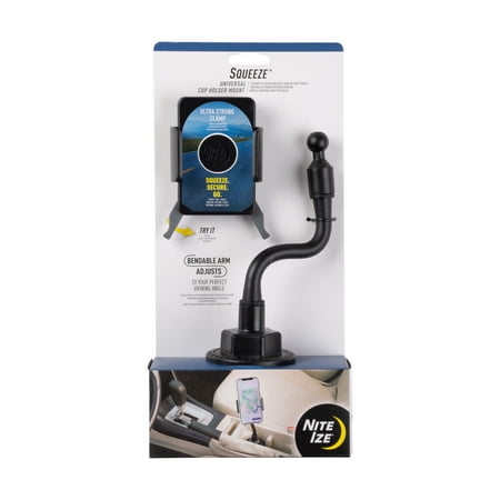 Nite Ize SUCH-01-R8 Squeeze Universal Car iPhone Samsung Galaxy Edge/Fold Huawei Google Pixel Fits Virtually Any Phone Cup Holder Mount Black
