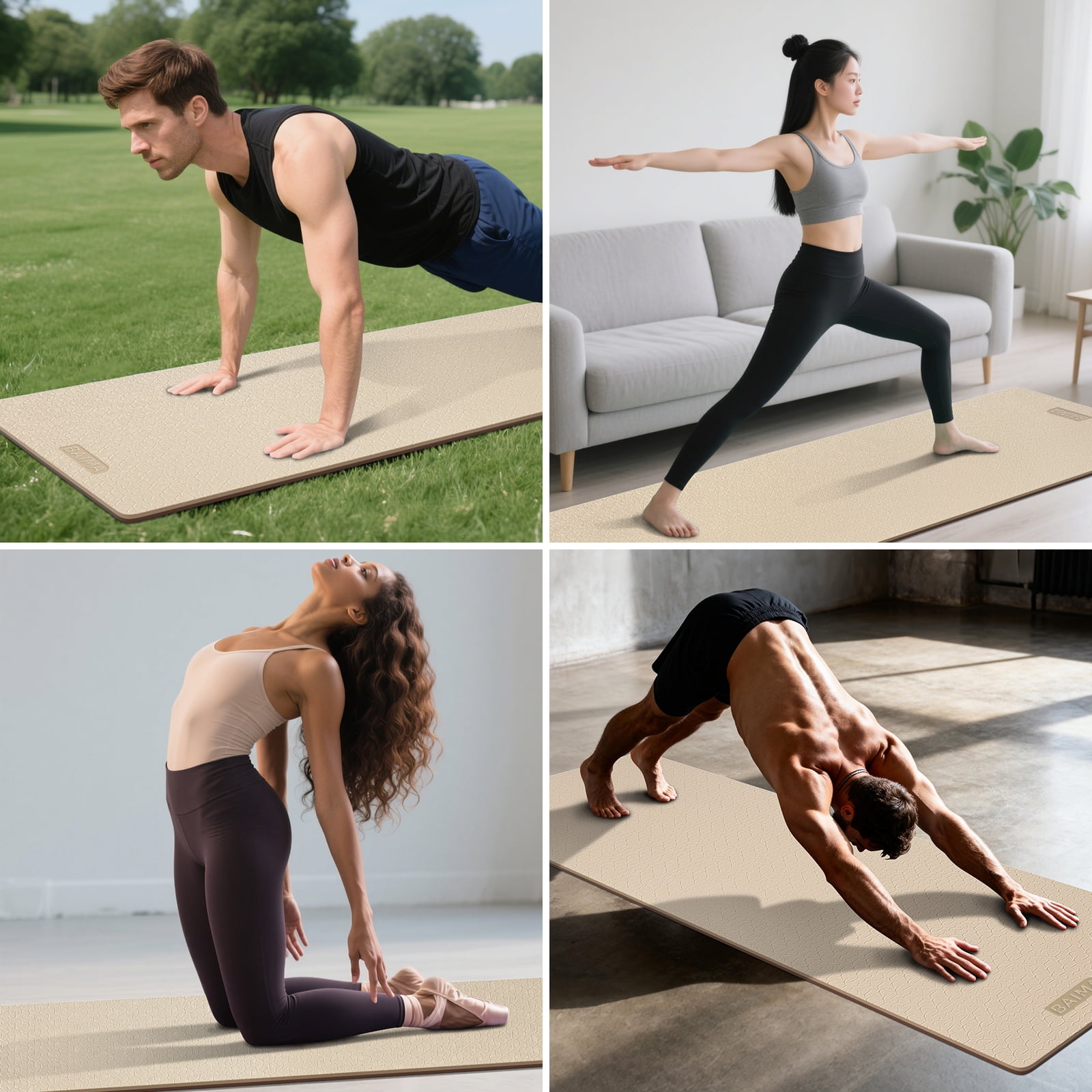 BAIMA Large Yoga Mat Thick Extra Wide and Long ,Roll-up Pilates Mats ,Eco TPE Double-Sided Exercise Pad with Carry Strap(Brown+Apricot)