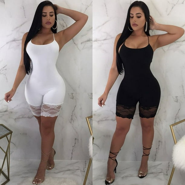 Women´s Lace Sleeveless Bodycon Romper Sling Jumpsuit Bodysuit Short Pants  