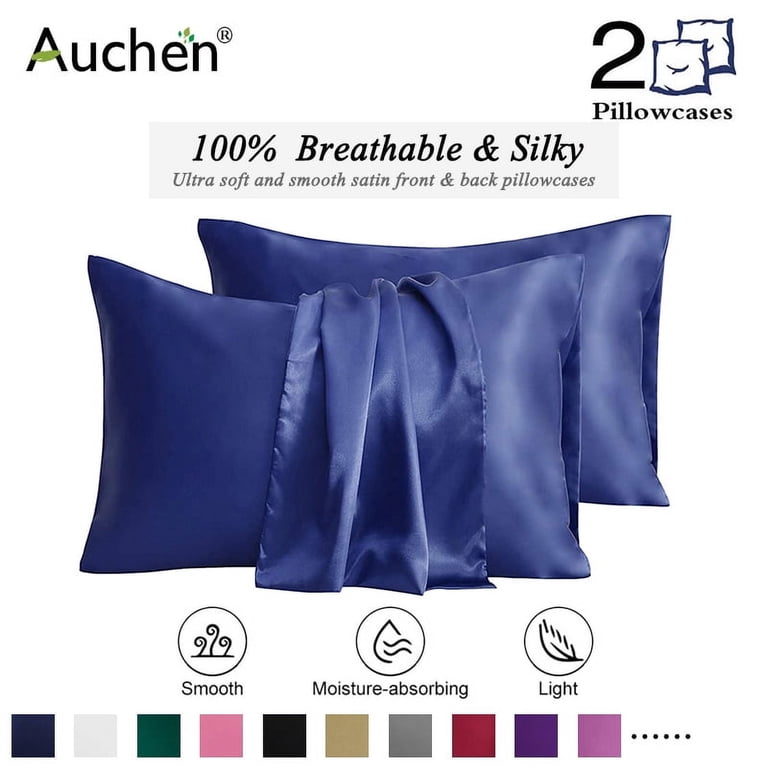Auchen Satin Pillowcase Set of 2 Standard, Dark Blue photo 1