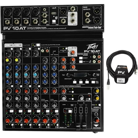 Peavey PV 10 AT 10 Channel Compact Mixing Mixer Console with Bluetooth Auto-Tune pitch correction   PV 20' XLR Cable