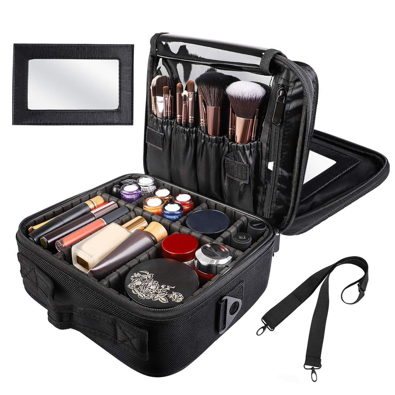 Kootek Travel Makeup Bag Double-Layer Portable Train Case Organizer ...