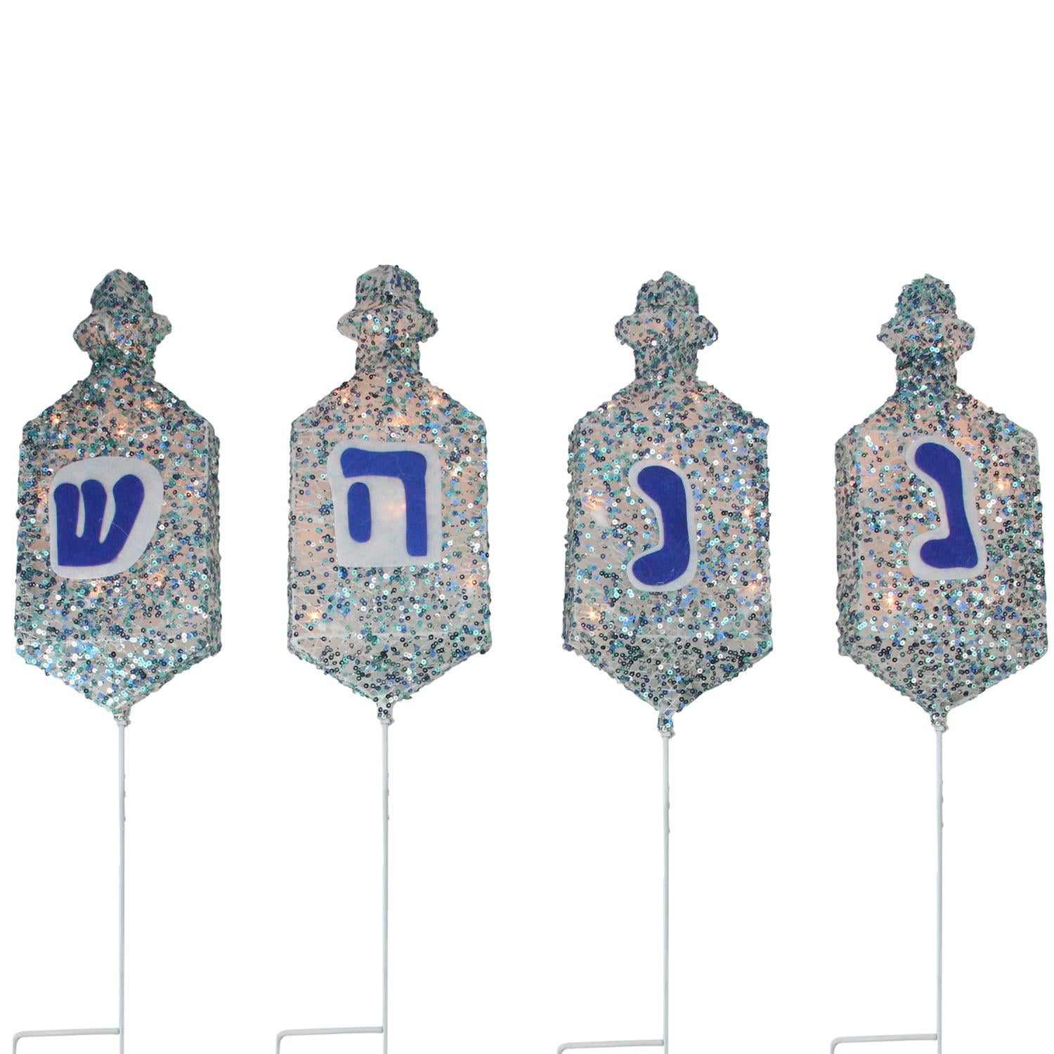 Set Of 4 Lighted Dreidel Hanukkah Pathway Marker Outdoor