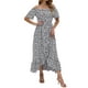 thumbnail image 1 of VISgogo Vestido de mujer, estampado floral, hombros descubiertos, manga corta, decoración de botones, dobladillo con volantes, vestido de blusón VISgogo  moda, 1 of 9
