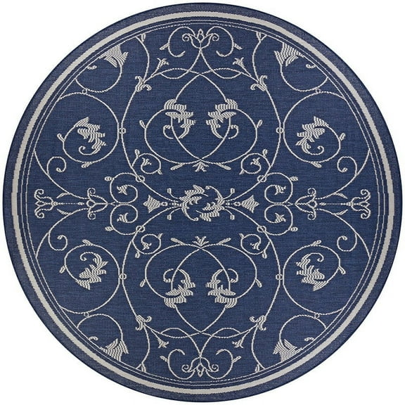 Couristan 8.5' Indigo and Ivory Round Polypropylene Area Throw Rug
