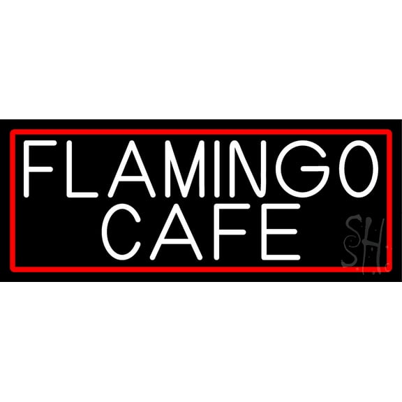 Flamingo Cafe With Red Border LED Neon Sign 10 x 24 - inches, Clear Edge Cut Acrylic Backing, with Dimmer - Bright and Premium built indoor LED Neon Sign for Bar decor.