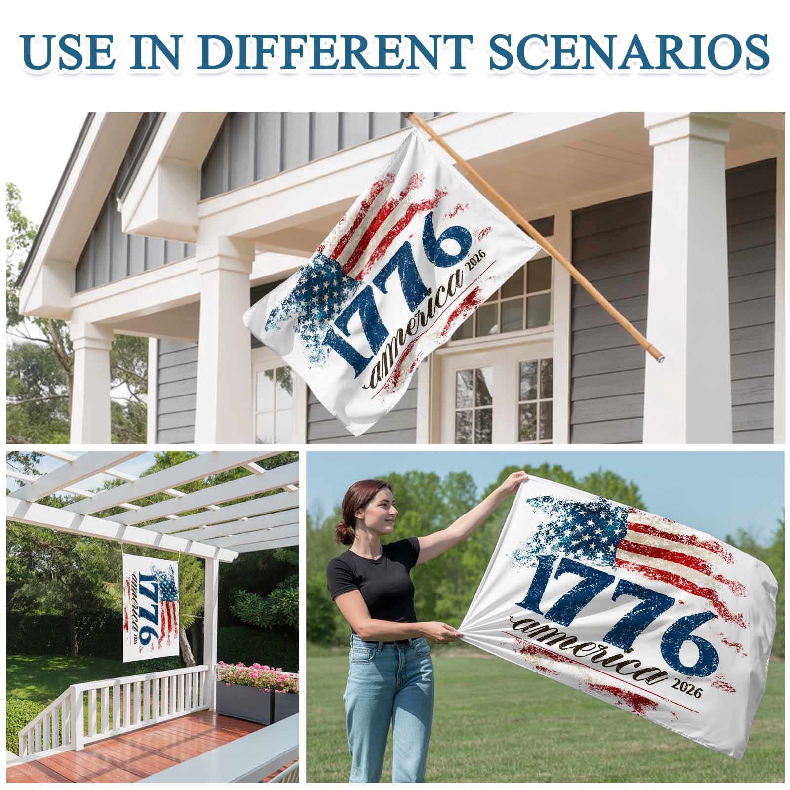 4th of July Flags for Outside 2x3 ft America1776-2026 Outdoor Flags Double Sided Grommets House Banner Vintage USA Flag Patio Yard Flag for Outdoor Party Porch Garden Independence Day Decor